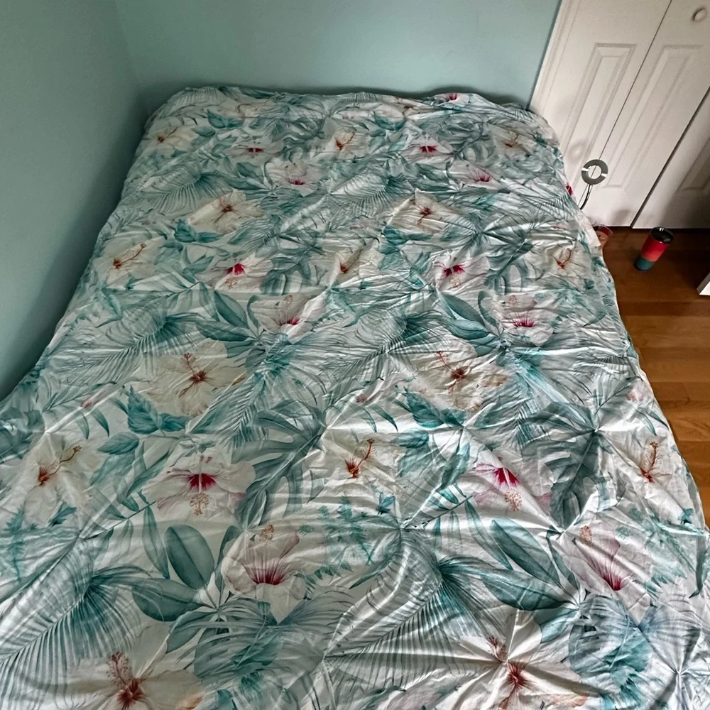Pottery Barn Teen Tropical Floral Duvet Cover - Green and Pink
